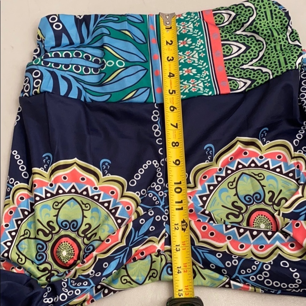 Multicolor navy blue pattern stretch palazzo pants L - Picture 6 of 10